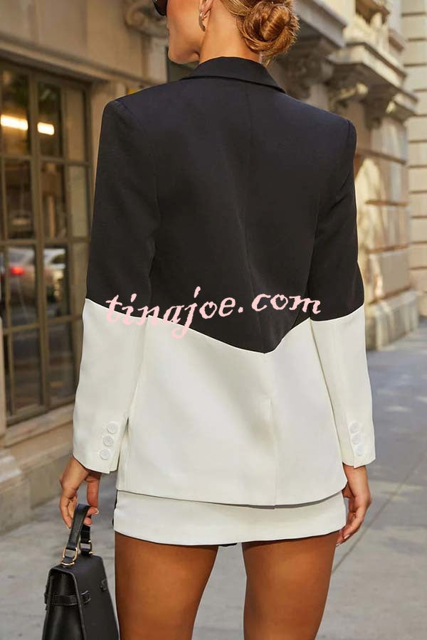 Enhance Look Colorblock Long Sleeve Pocket Lapel Blazer and And Mid Rise Mini Skort Set