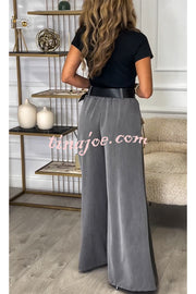 Sayla Pleated High Rise Elastic Waist Pocketed Wide Leg Pants