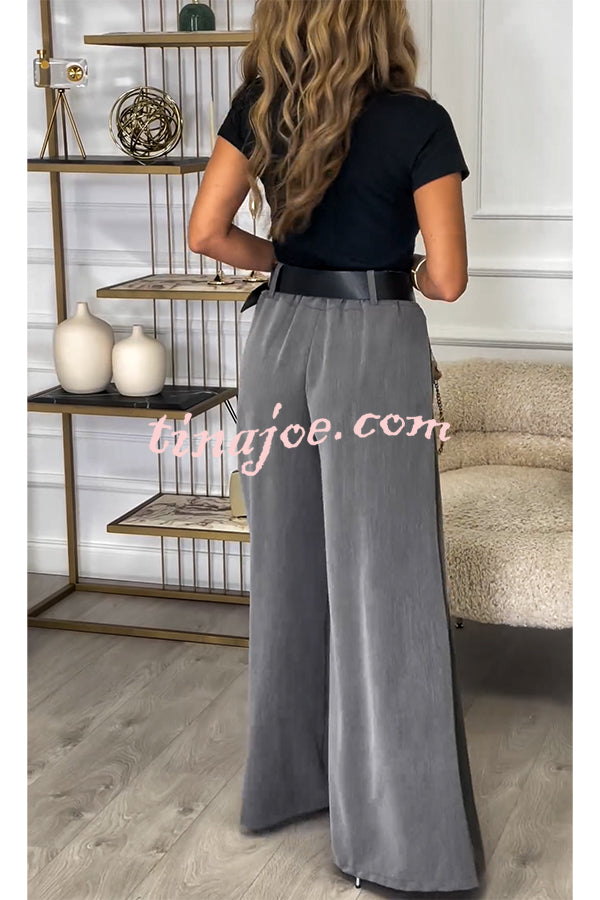 Sayla Pleated High Rise Elastic Waist Pocketed Wide Leg Pants