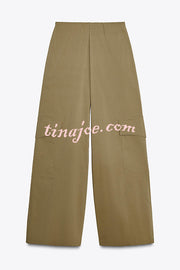 Fashionable Elastic Waist Workwear Wide-leg Pants
