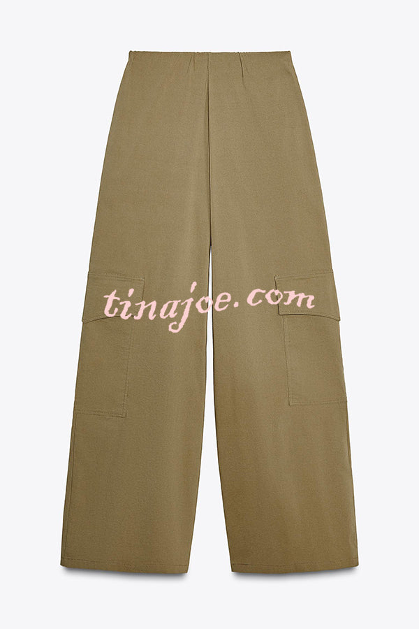 Fashionable Elastic Waist Workwear Wide-leg Pants