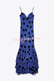 Eliora Mesh Polka Dot Print Gathered Bust Layered Fishtail Hem Maxi Dress