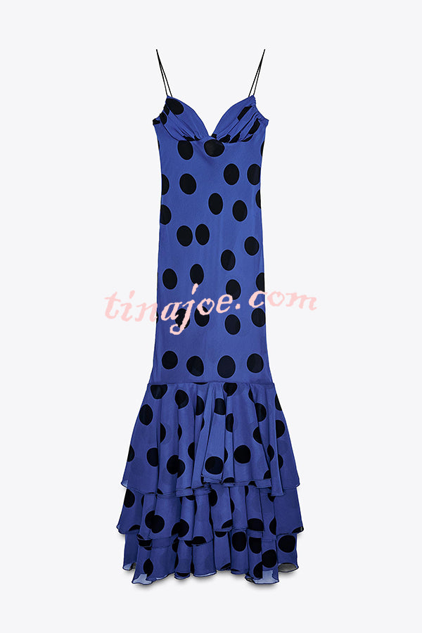 Eliora Mesh Polka Dot Print Gathered Bust Layered Fishtail Hem Maxi Dress