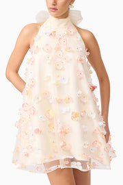 Sweet Floral Embellished Sleeveless Mini Dress