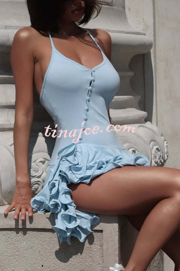 Solid Color Sexy Halter Tie Single Breasted Slim Mini Dress