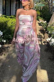Gorgeous Pastels Unique Print Off Shoulder Low Rise Loose Maxi Dress