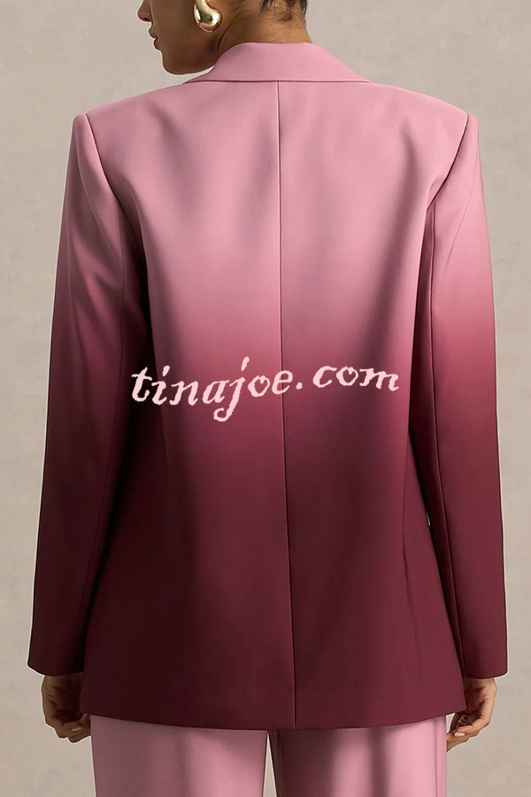 Enya Ombre Print Single Button Long Sleeve Lapel Loose Blazer