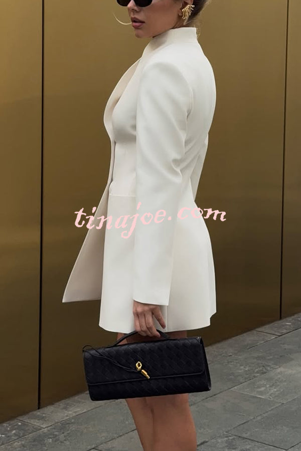 Kayleen Stand V-neck Decorative Metal Button Long Sleeve Pocket Blazer Mini Dress