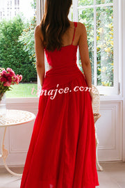 Solid Color V-neck Waist Hollow Slim Maxi Dress