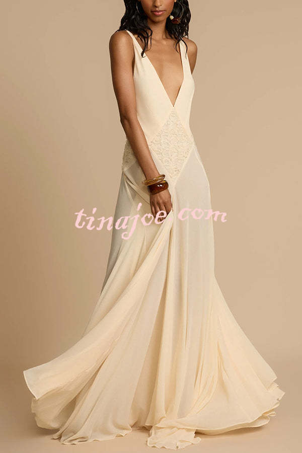 Modern Muse Tulle Lace Patchwork Backless Flowy Maxi Dress