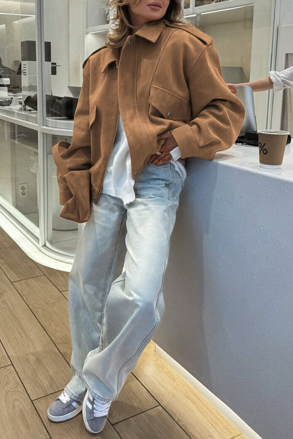 Solid Color Loose Long-sleeved Zipper Casual Jacket