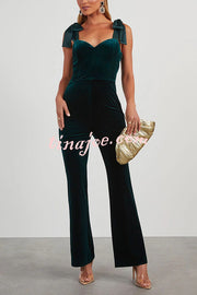 Merlot Sippin' Velvet Shoulder Tie Flare Stretch Jumpsuit