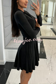 Solid Color Lapel Long Sleeve Slim Fit Waist Mini Dress