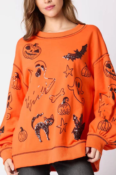 Halloween Graffiti Sequined Loose Casual Sweatshirt