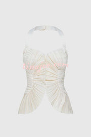 Show Exquisiteness Satin Pleated Heart-shaped Off Shoulder Halter Tank