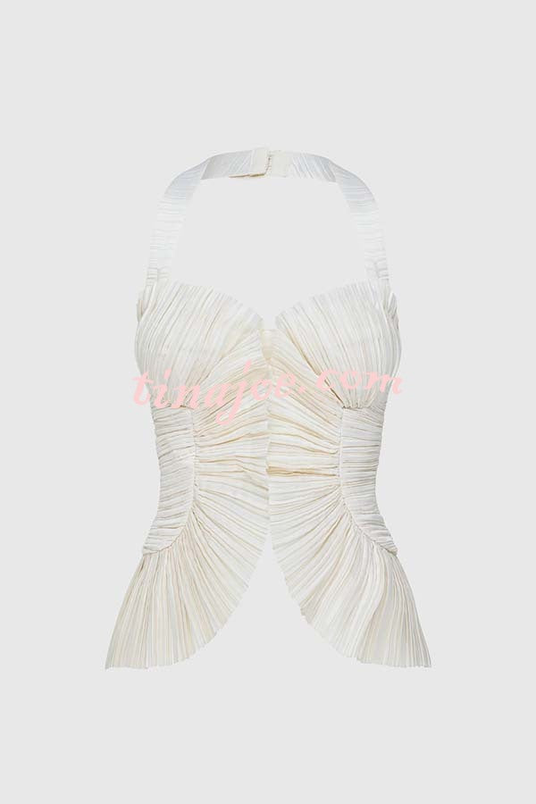 Show Exquisiteness Satin Pleated Heart-shaped Off Shoulder Halter Tank