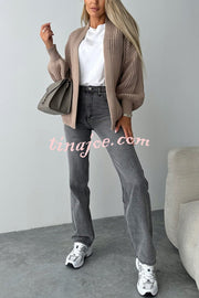 Solid Color V-neck Long-sleeved Casual Knitted Cardigan