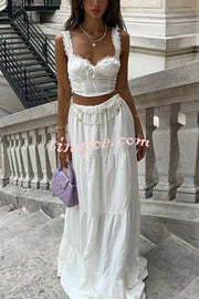 Fashionable Suspender Slim-fit Top and Elastic Waist Stitching Elegant Maxi Skirt Set