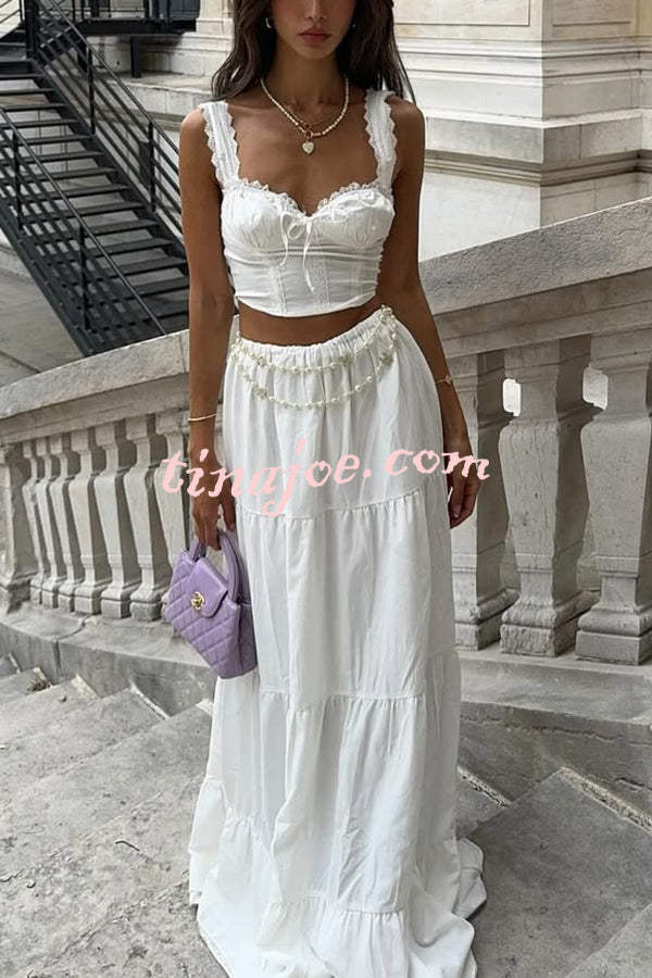 Fashionable Suspender Slim-fit Top and Elastic Waist Stitching Elegant Maxi Skirt Set