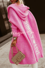 Fashionable Hooded Loose Long Letter Knitted Jacket