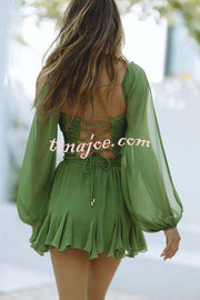 Worthy of Praise Chiffon Long Balloon Slit Sleeve Back Lace-up Mini Dress