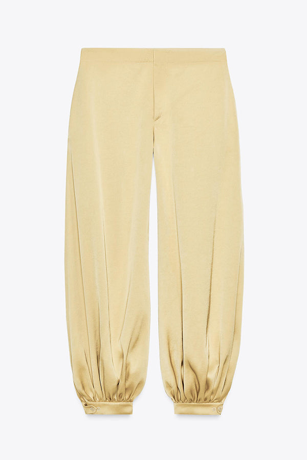 Satin Solid Pocket Loose Casual Pants
