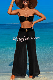 Solid Color Loose Metal Buckle Beach Pants