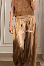 Fashionable Hot Stamping High Waist Casual Wide Leg Pants