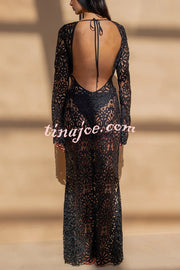 Ocean Breeze Crochet Lace Floral Pattern Backless Tie-up Vacation Maxi Dress