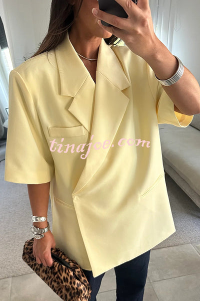 Solid Color Short-sleeved Lapel Casual Loose Blazer