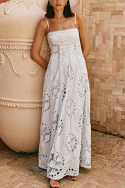 Simona Embroidered Starfish Pattern Backless Tie-up Slip Maxi Dress