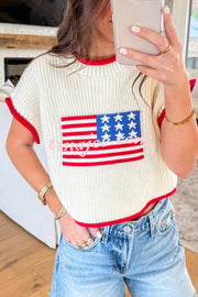 Independence Day Casual Crew Neck Short Sleeve Knit Sweater
