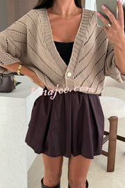Fashion Hollow Knitted V-neck Button Loose Cardigan