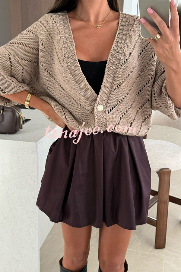 Fashion Hollow Knitted V-neck Button Loose Cardigan