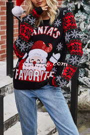 Christmas Print Crew Neck Long Sleeve Sweater