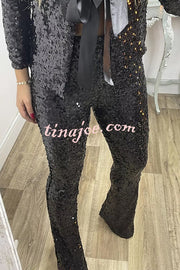 Holiday Cheer Sequin High Rise Elastic Waist Flared Stretch Pants