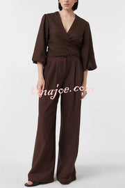 Lets Go Out Linen Blend Balloon Sleeve Wrap Tie-up Loose Top