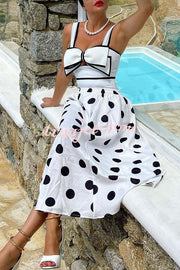 Bow Swimsuit and Elastic Waist Spotted One Piece Swimsuit + Skirt