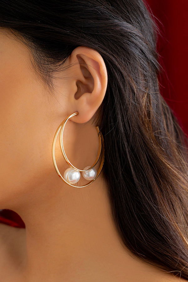 Simple Pearl Geometric Hoop Earrings