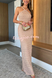 Solid Color Knitted Open Back Slim Slit Maxi Dress