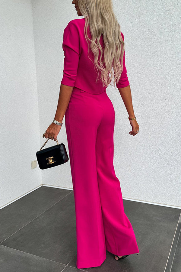 Luisa High Neck Half Sleeve Crop Top and High Rise Pocketed Flare Pants Set