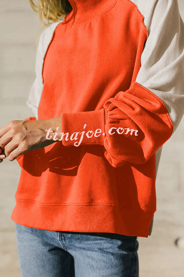 Fashionable Contrast Color Stitching Long Sleeve Loose Sweatshirt