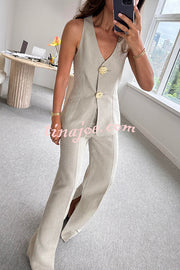 Solid Color Pocket Slit Loose Wide Leg Pants