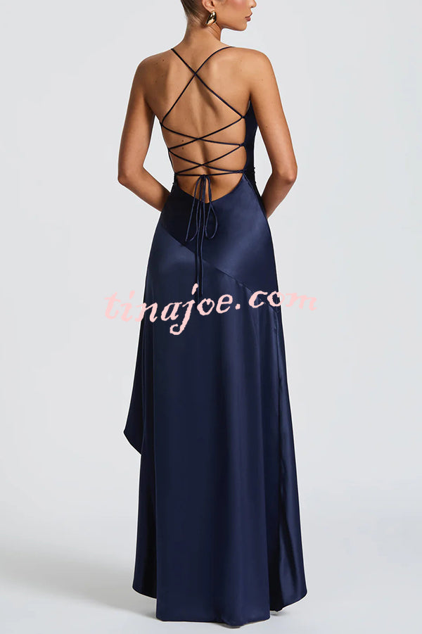 Solid Color Sexy Backless Lace-up Irregular Ruffled Maxi Dress