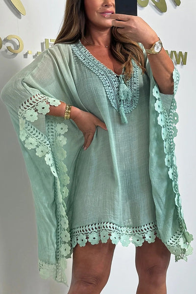 Solid Color Casual Lace Loose Cover Up Mini Dress