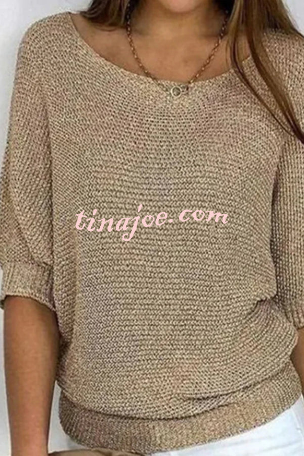 Crew Neck Knitted Half Sleeve Sweater