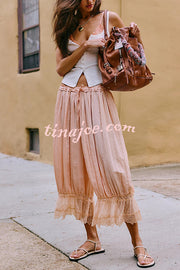 Pastoral Style Elastic Waist Lace Hem Bloomer Pants