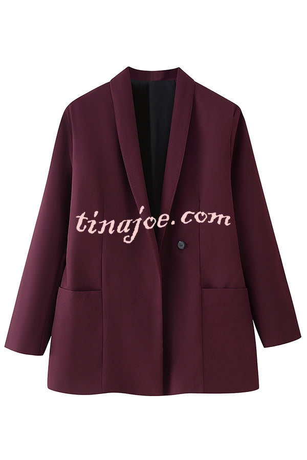 Solid Color Lapel Long Sleeve Casual Pocket Long Blazer