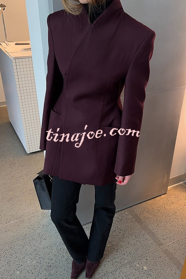 Solid Color Lapel Long Sleeve Casual Pocket Long Blazer