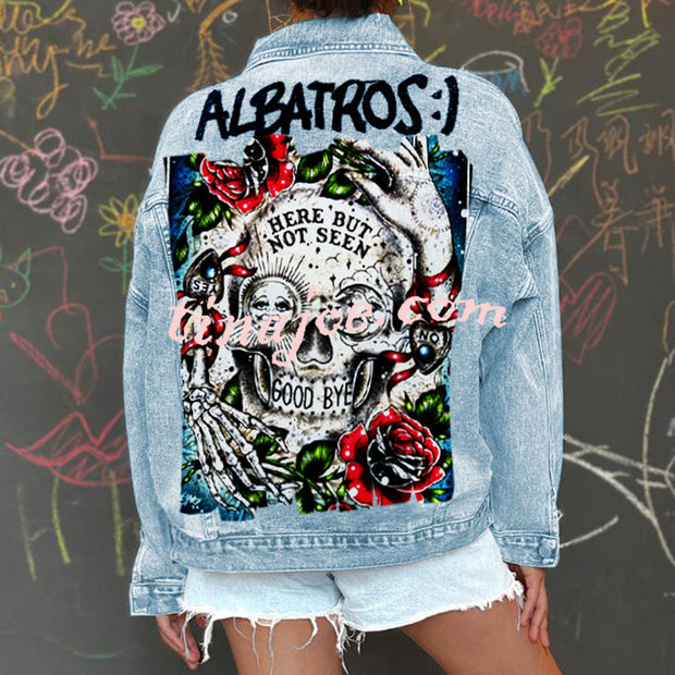 Halloween Print Long Sleeve Denim Jacket